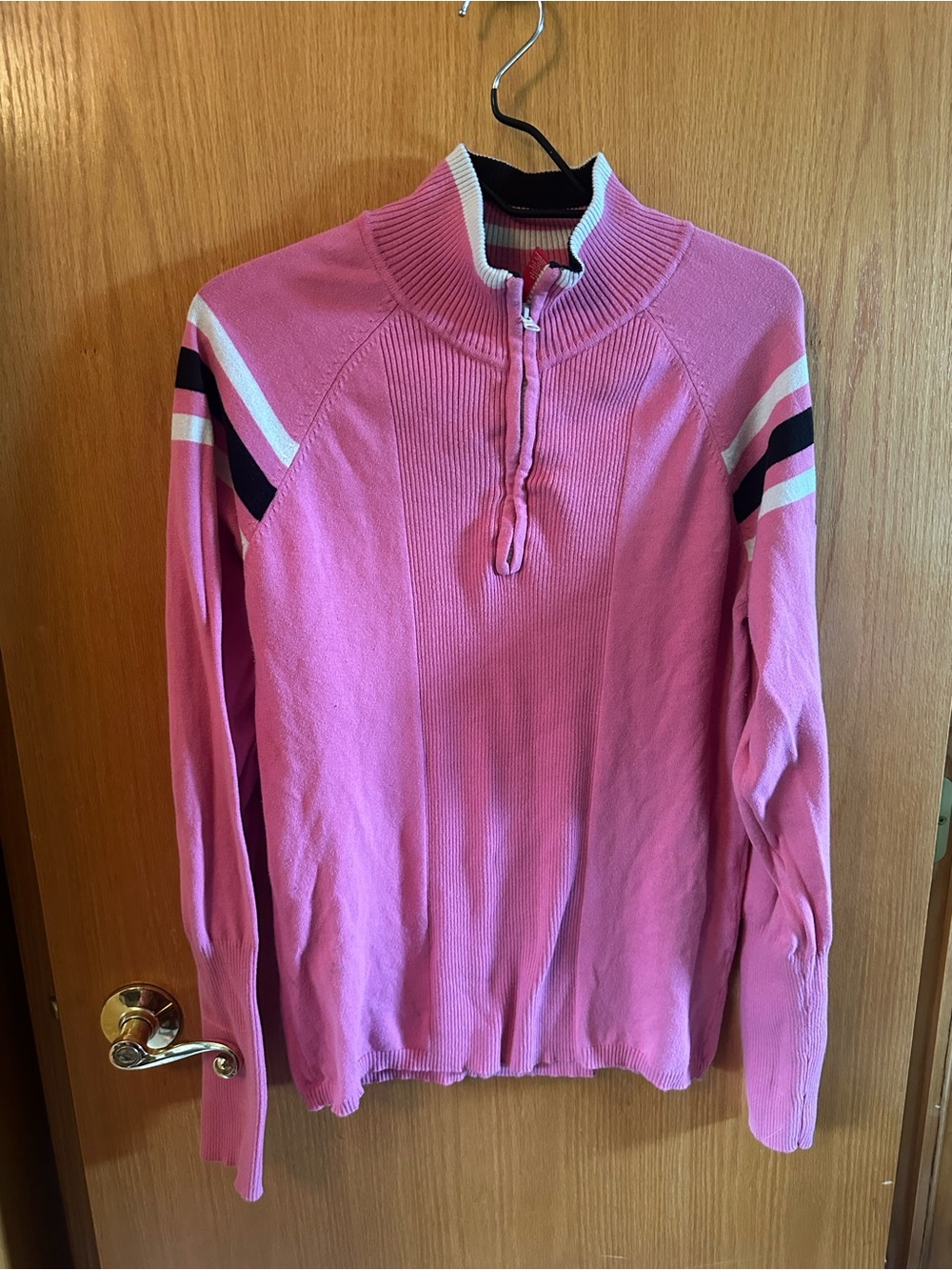 Pink Half-Zip Sweater with Stripe Detail